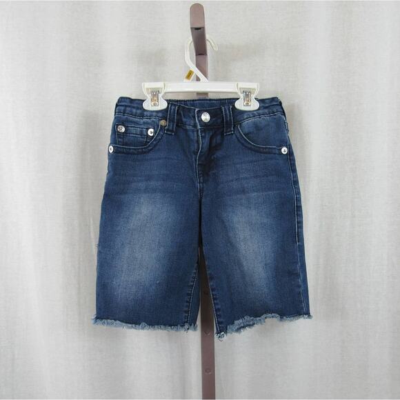 True Religion Girls Size 7 Denim Bermuda Shorts Frayed Hems - Picture 1 of 5